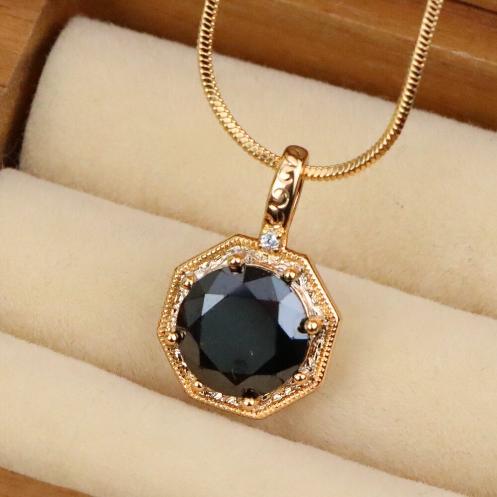 "Bold Black Gem Pendant in Rose Gold Octagon Setting, XPPT1389